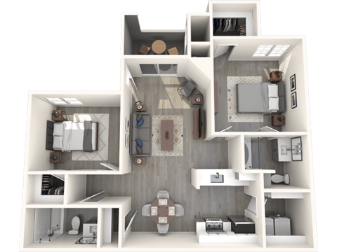 Floor plan for 2 beds, 2 baths, 1020 sqft